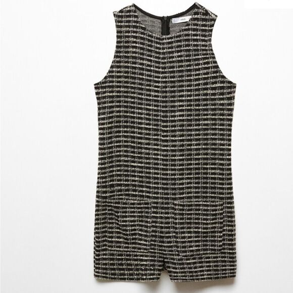 2676 NWT Mango Short tweed jumpsuit with pockets Size Medium - Picture 1 of 7